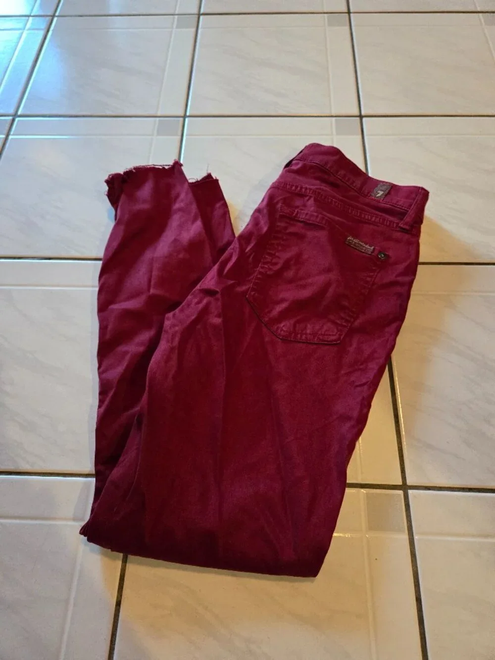 7 For All Mankind Gwenevere Ankle Skinny Jeans Maroon 28